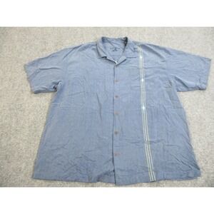Tommy Bahama‎ Shirt Mens 2XL Blue Silk Mulligan Mojito Camp Embroidered